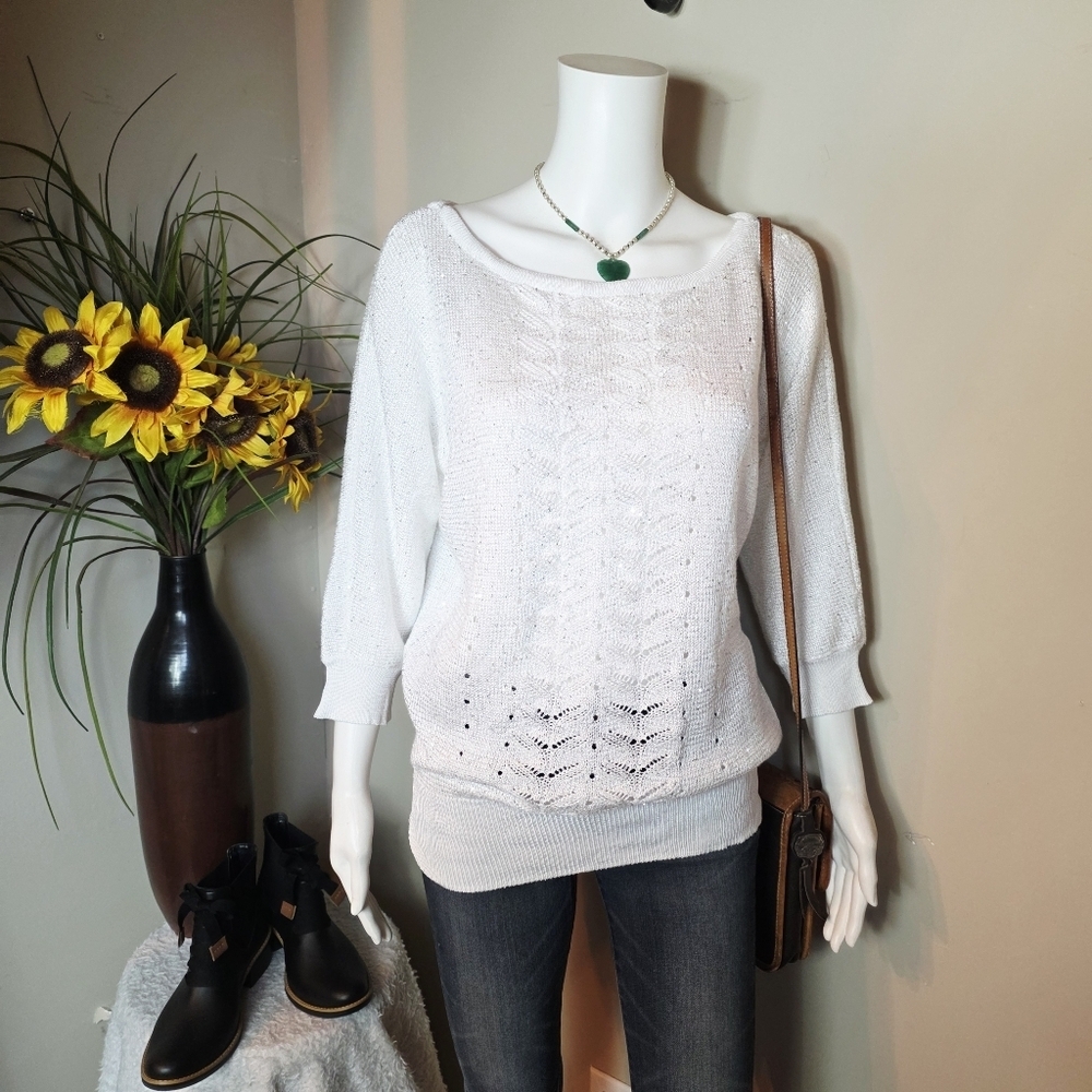 White House Black Market Cable Knit Shimmer Sweaterm